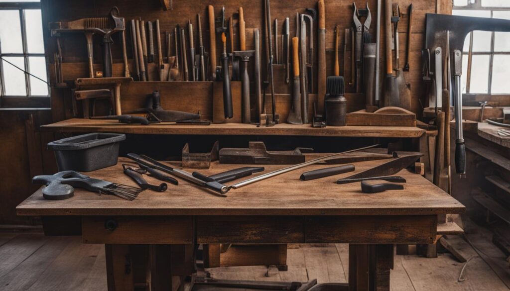 ściski stolarskie, stół warsztatowy, odkurzacz warsztatowy, szczotka druciana