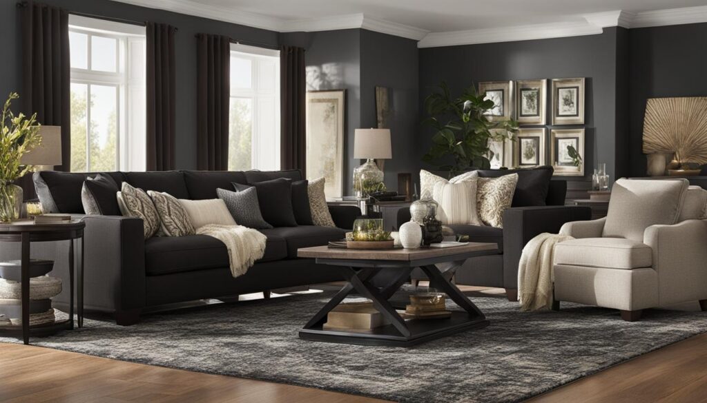 aranżacje wnętrz z ciemnymi meblami