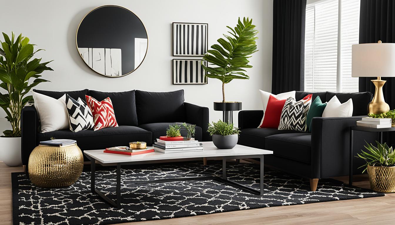 czarne meble w salonie jakie dodatki