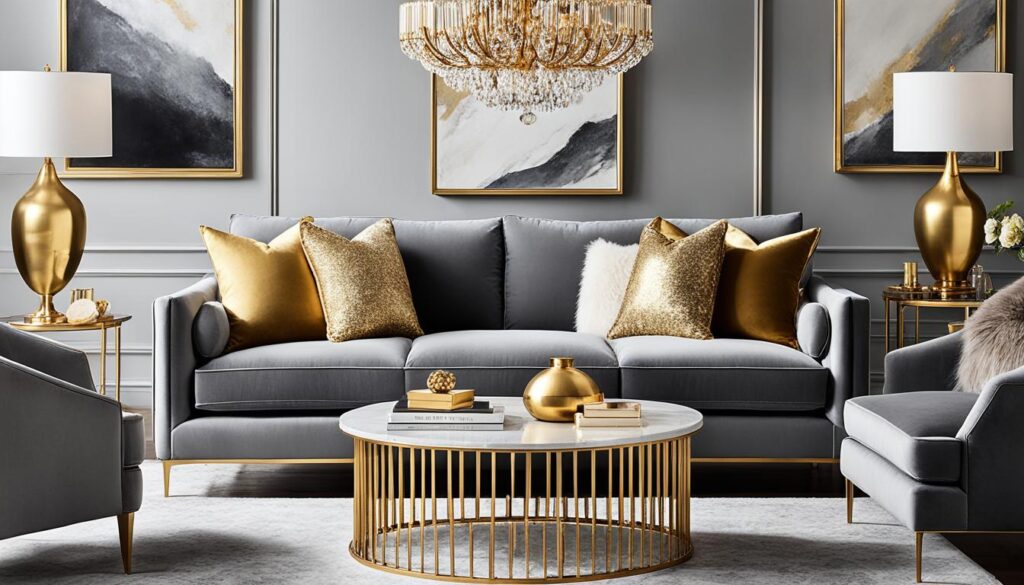 złote dodatki do szarego salonu złote dodatki do szarego salonu