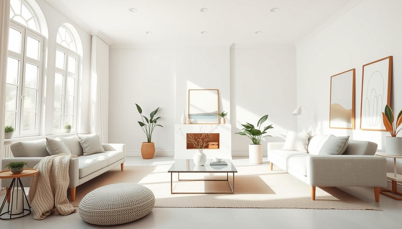 białe ściany w salonie jakie dodatki