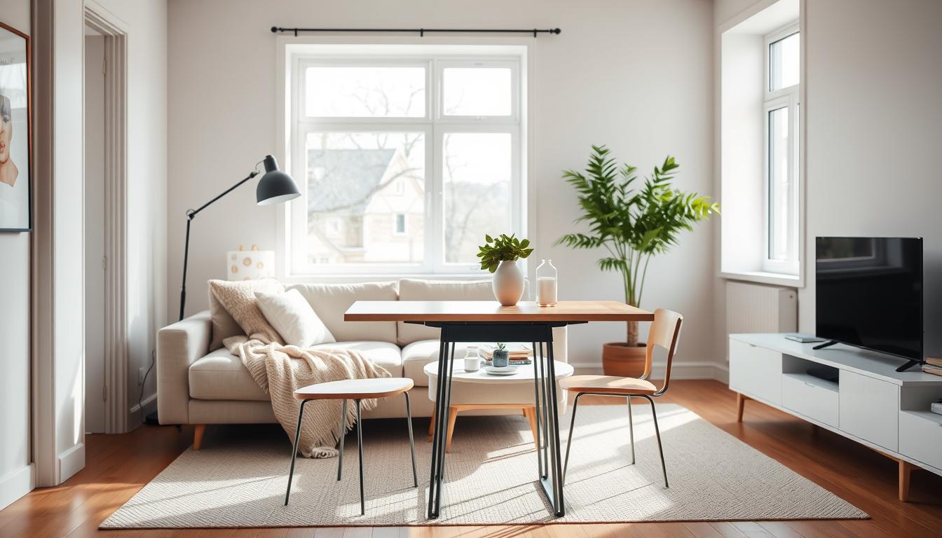 Jak zmieścić stół w małym salonie? Triki aranżacyjne